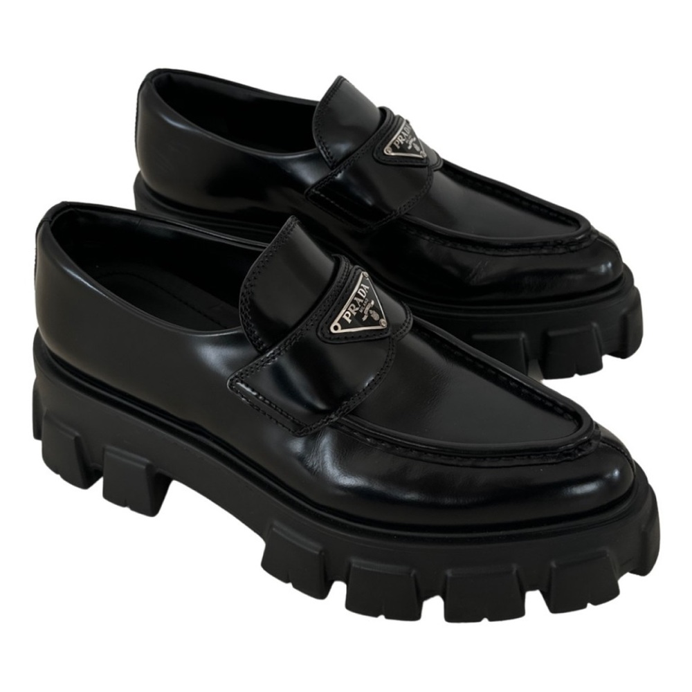 Prada Brushed Leather Monolith Pointed Loafers